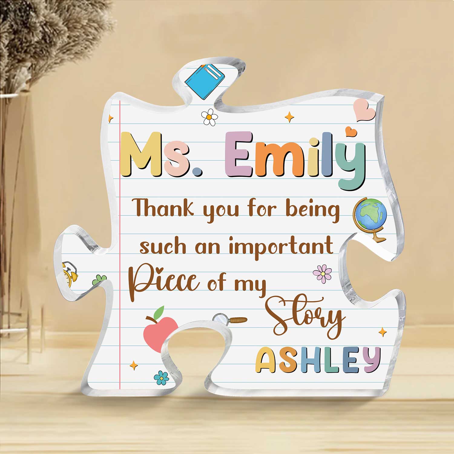 Personalized Teacher Appreciation Gift Puzzle Piece, Custom Acrylic Desk Decor for Classroom, End of Year Gift from Student, Thank you Gift 1 Personalized Teacher Appreciation Gift Puzzle Piece, Custom Acrylic Desk Decor for Classroom, End of Year Gift from Student, Thank you Gift
