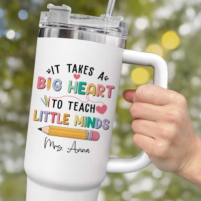 Custom Teacher Tumbler With Name, Personalized Teacher Tumbler with Handle, Appreciation Gift for Teacher, Back to School Gifts