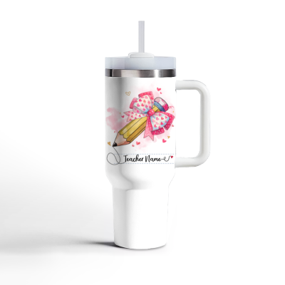 Custom Teacher Pencil Tumbler, Personalized Teacher Name Cup With Handle, Appreciation Gift for Teacher, Back To School Cup