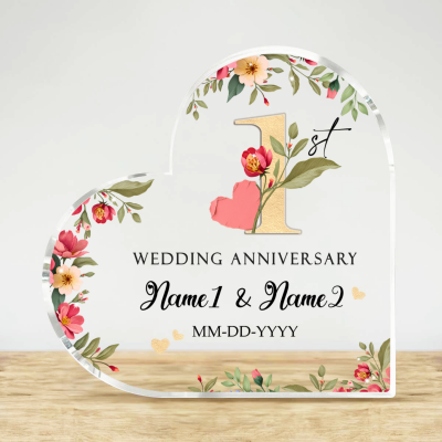 Paper Wedding Anniversary Gifts, First Year Anniversary Gifts, One Year Anniversary Gifts, Personalized 1st Wedding Anniversary Heart Acrylic Plaque