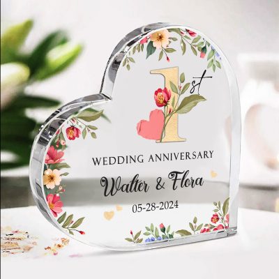 Paper Wedding Anniversary Gifts, First Year Anniversary Gifts, One Year Anniversary Gifts, Personalized 1st Wedding Anniversary Heart Acrylic Plaque
