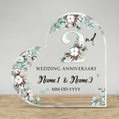 Cotton Anniversary Gifts, Second Anniversary Gift, Two Year Anniversary Gift, Personalized 2nd Wedding Anniversary Acrylic Plaque