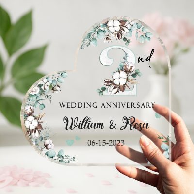 Cotton Anniversary Gifts, Second Anniversary Gift, Two Year Anniversary Gift, Personalized 2nd Wedding Anniversary Acrylic Plaque