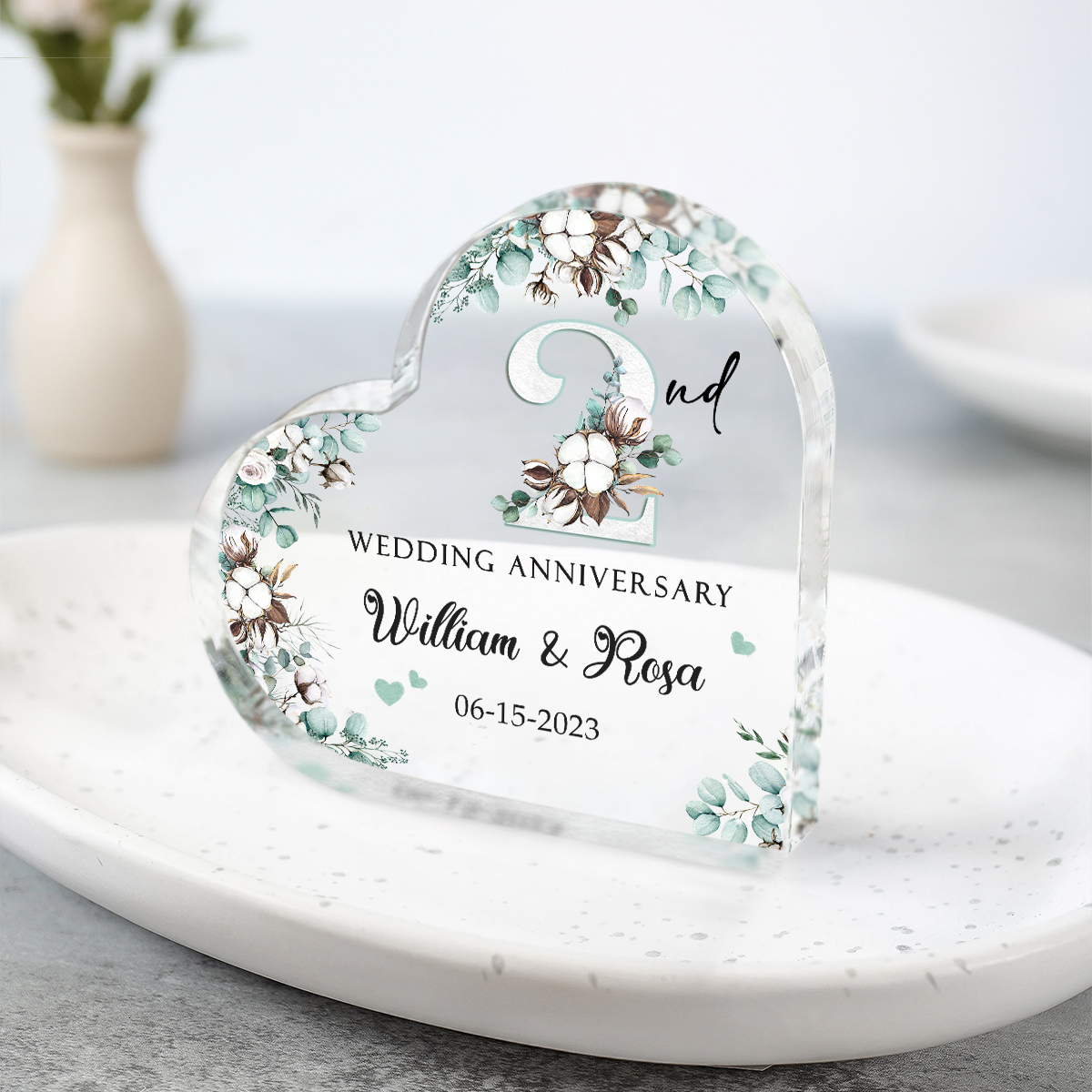 Cotton Anniversary Gifts, Second Anniversary Gift, Two Year Anniversary Gift, Personalized 2nd Wedding Anniversary Acrylic Plaque