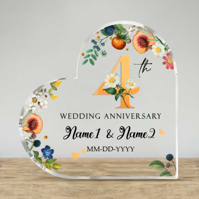 4th Year Wedding Anniversary Gift, Four Year Wedding Anniversary Gift, Personalized 4th Wedding Anniversary Heart Acrylic Block