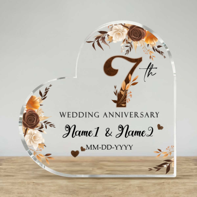 7th Wedding Anniversary - Heart Acrylic Plaque, Personalized 7 Year Anniversary Gift, Seven Year Anniversary Gift, Copper Wedding Anniversary Gifts