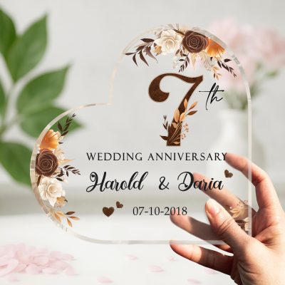 Personalized 7 Year Anniversary Gift, Seven Year Anniversary Gift, Copper Wedding Anniversary Gifts, 7th Wedding Anniversary Heart Acrylic Plaque