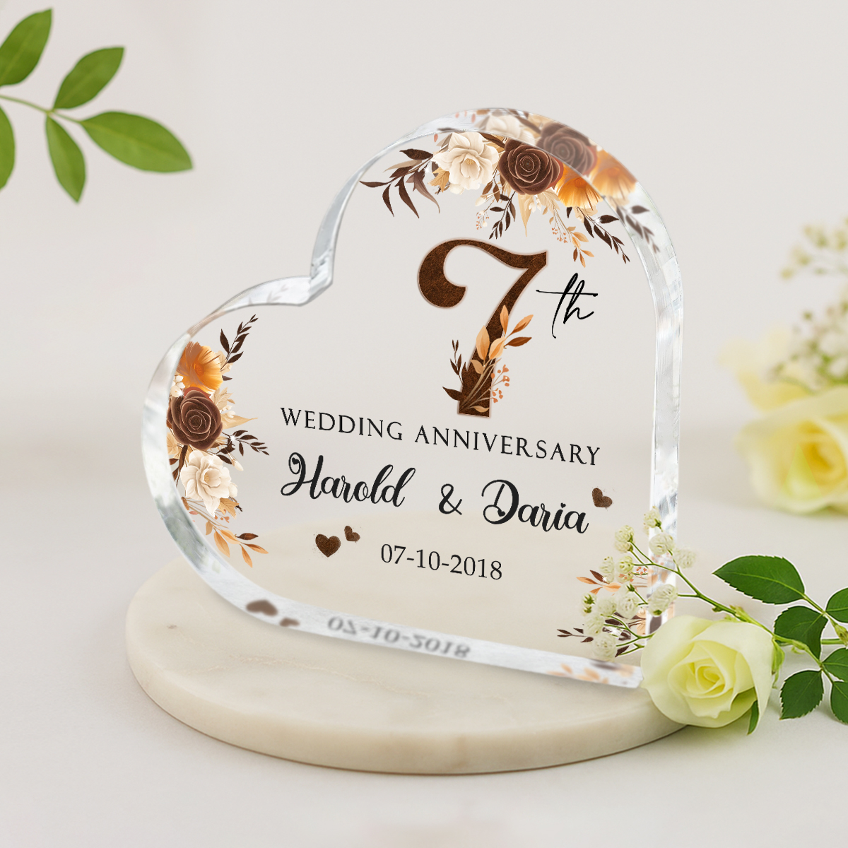 Personalized 7 Year Anniversary Gift, Seven Year Anniversary Gift, Copper Wedding Anniversary Gifts, 7th Wedding Anniversary Heart Acrylic Plaque