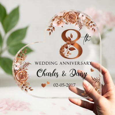Personalized 8 Year Wedding Anniversary Gift, Eighth Wedding Anniversary Bronze Gifts, 8th Wedding Anniversary Heart Acrylic Plaque
