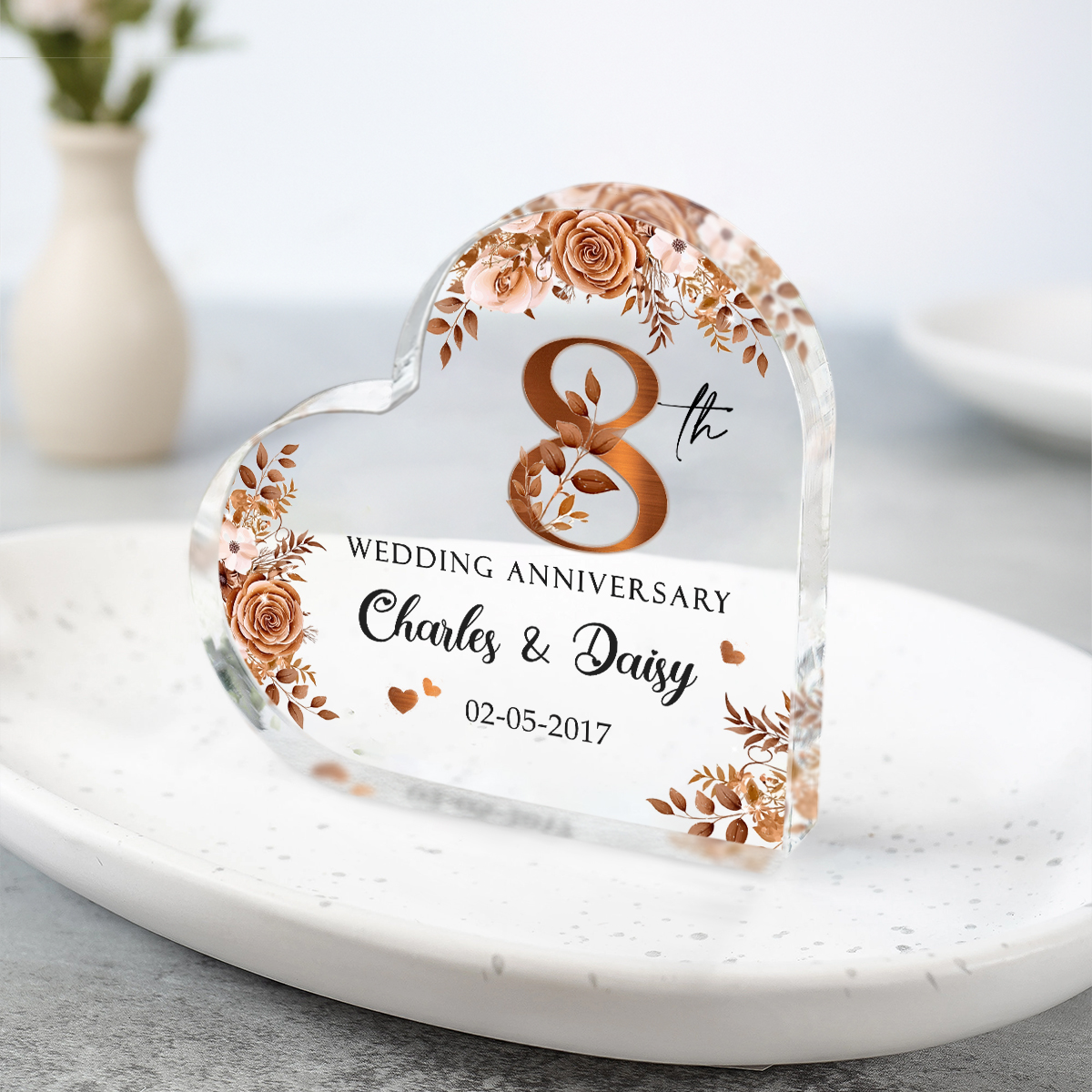 Customized Acrylic Plaque - 8th Wedding Anniversary, Personalized