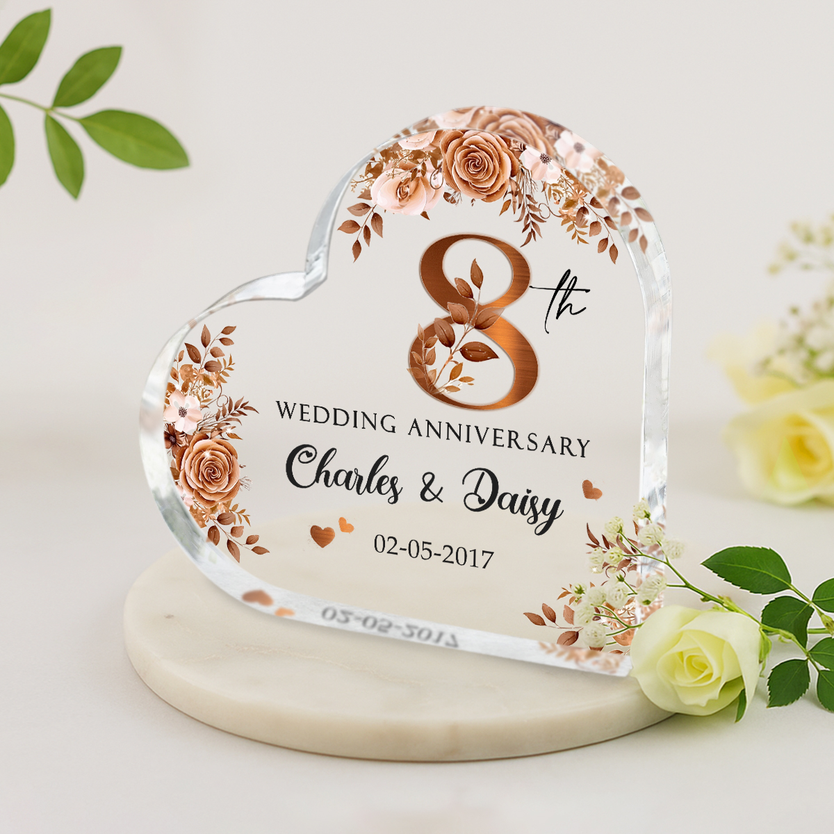 Personalized 8 Year Wedding Anniversary Gift, Eighth Wedding Anniversary Bronze Gifts, 8th Wedding Anniversary Heart Acrylic Plaque