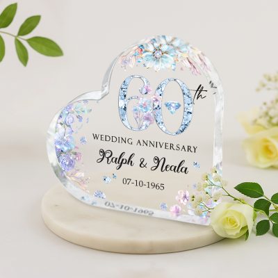 Personalized Diamond Wedding Anniversary Gifts, 60th Wedding Anniversary Heart Acrylic Plaque, Milestone Anniversary Gifts For Parents