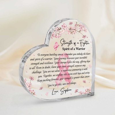 Personalized Cancer Warrior Gift, Encouragement for Cancer Warrior, Support Gift for Cancer, Cancer Survivor Heart Shape Acrylic Plaque