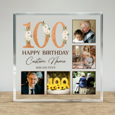 Personalized 100th Happy Birthday Photo Plaque, 100th Birthday Gift, 100 Year Birthday Gift, Birthday Ideas For 100th Birthday