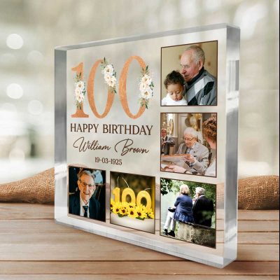 Personalized 100th Happy Birthday Photo Plaque, 100th Birthday Gift, 100 Year Birthday Gift, Birthday Ideas For 100th Birthday
