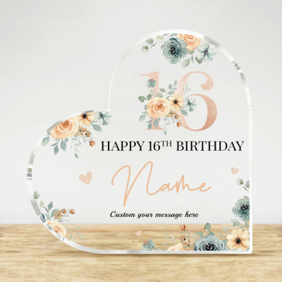 Happy 16th Birthday Heart Acrylic Plaque, Personalized 16th Birthday Gifts, Sweet 16 Birthday Gifts, Sweet Sixteen Gift Ideas
