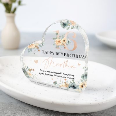 Personalized 16th Birthday Gifts, Happy 16th Birthday Heart Acrylic Plaque, Sweet 16 Birthday Gifts, Sweet Sixteen Gift Ideas