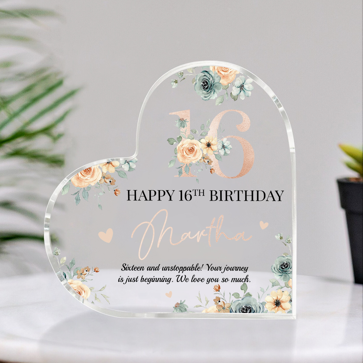 Personalized 16th Birthday Gifts, Happy 16th Birthday Heart Acrylic Plaque, Sweet 16 Birthday Gifts, Sweet Sixteen Gift Ideas