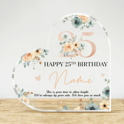 Personalised Happy 25th Birthday Gift Plaque, Birthday Gift For Her, 25th Birthday Gifts, Floral 25th Gift, Gifts for 25th Birthday