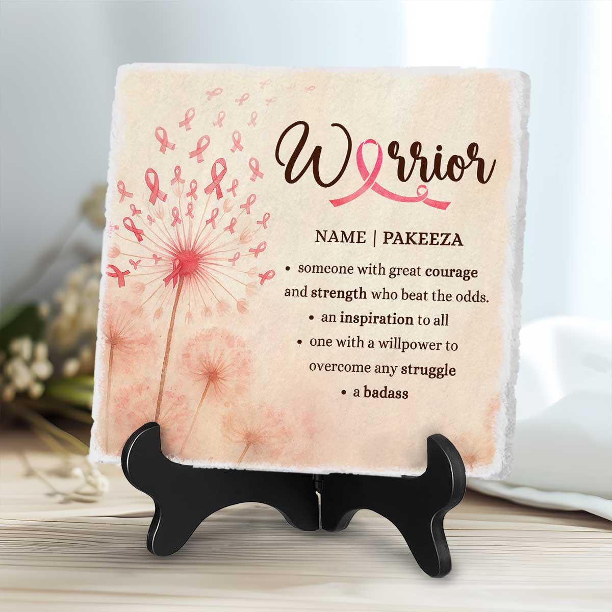 Warrior Cancer Survivor Definition Ceramic Plaque, Beat Breast Cancer Recovery Sign, Strength Keepsake, Encouragement Motivational Hardship Tile