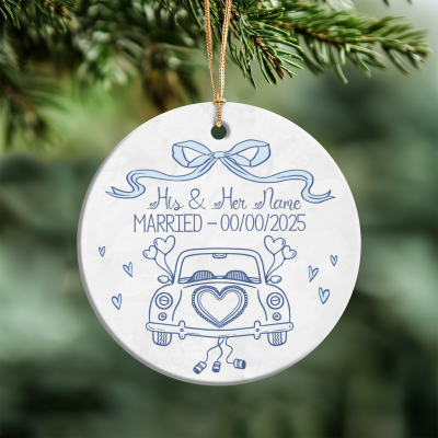 First Christmas Married Ornament, Just Married Car Ornament, Newlywed Wedding Gift, Couples Ornament 2025, Custom Gift for Bride Groom