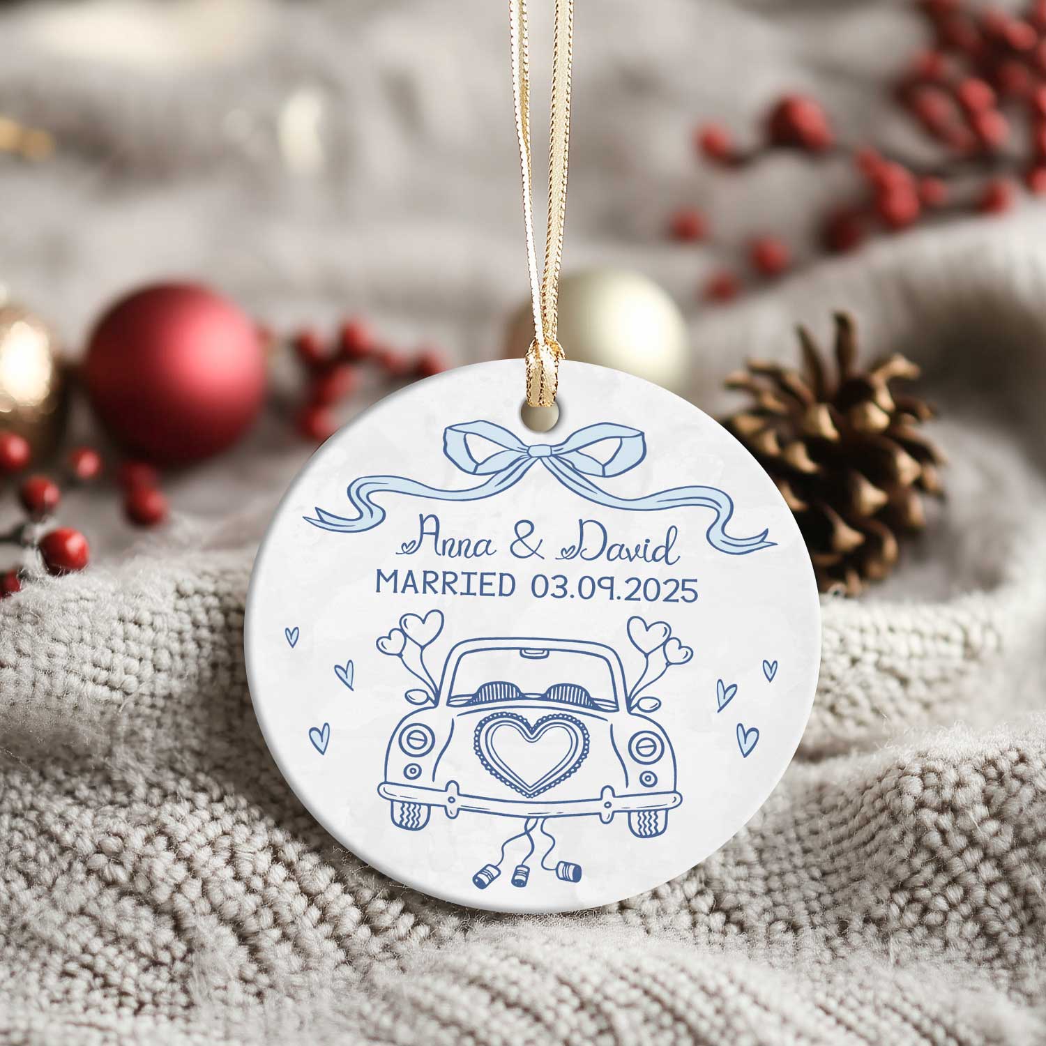 First Christmas Married Ornament, Just Married Car Ornament, Newlywed Wedding Gift, Couples Ornament 2025, Custom Gift for Bride Groom