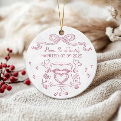 First Christmas Married Ornament, Just Married Car Ornament, Newlywed Wedding Gift, Couples Ornament 2025, Custom Gift for Bride Groom