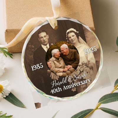 Personalized Wedding Anniversary Ornament with Then and Now Photos, Custom Anniversary Keepsake, Anniversary Gift for Parents