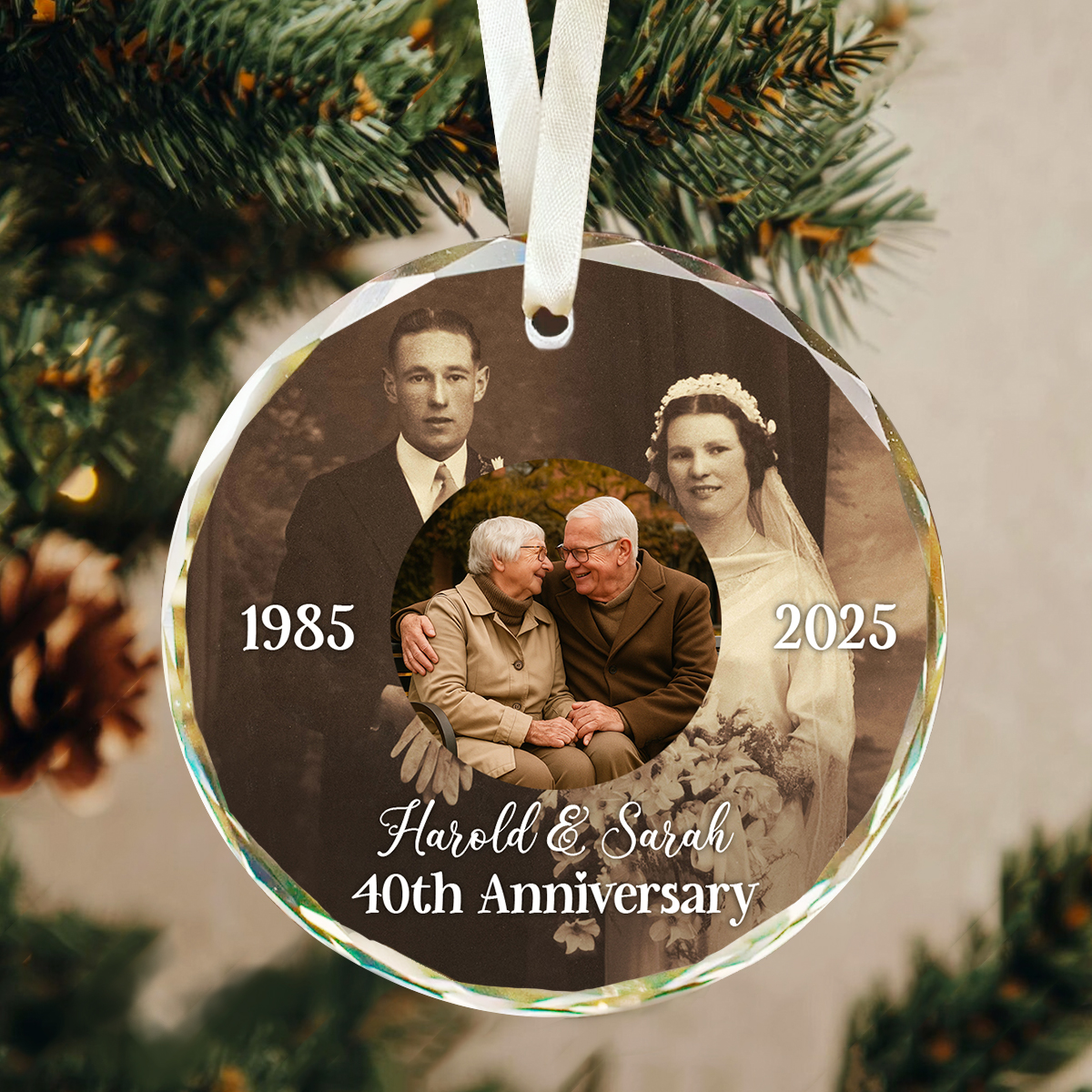 Personalized Wedding Anniversary Ornament with Then and Now Photos, Custom Anniversary Keepsake, Anniversary Gift for Parents
