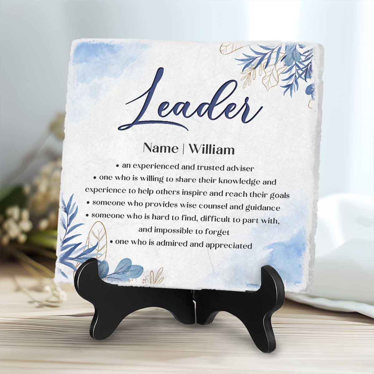 Personalized Leader Definition Tile Plaque With Stand, Thank You Leader Sign, Boss Appreciation For Retirement, Counselor, Coach Tile