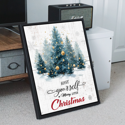 Vintage Christmas Tree Canvas Sign, Have Yourself A Merry Little Christmas Print, Holiday Decorations, Christmas Sign