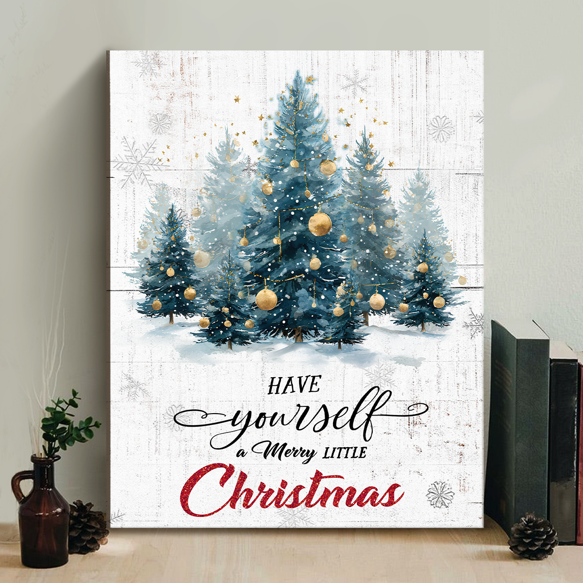 Vintage Christmas Tree Canvas Sign, Have Yourself A Merry Little Christmas Print, Holiday Decorations, Christmas Sign