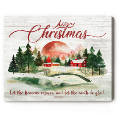Merry Christmas Wall Art, Christmas Bible Verse Wall Art, Winter Trees Canvas Sign, Christmas Decor