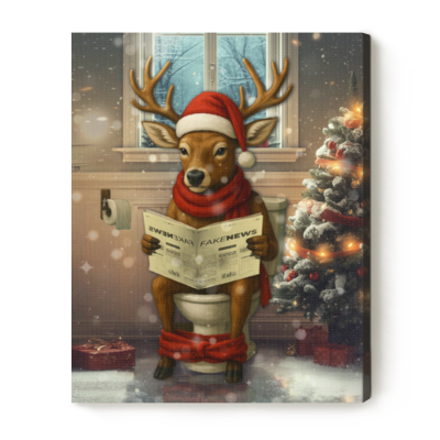 Reindeer on the Toilet Print, Funny Christmas Wall Art, Bathroom Wall Art, Toilet Wall Art, Trendy Christmas Wall Decor