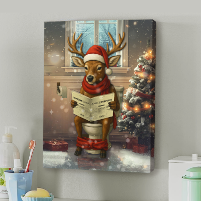 Reindeer on the Toilet Print, Funny Christmas Wall Art, Bathroom Wall Art, Toilet Wall Art, Trendy Christmas Wall Decor