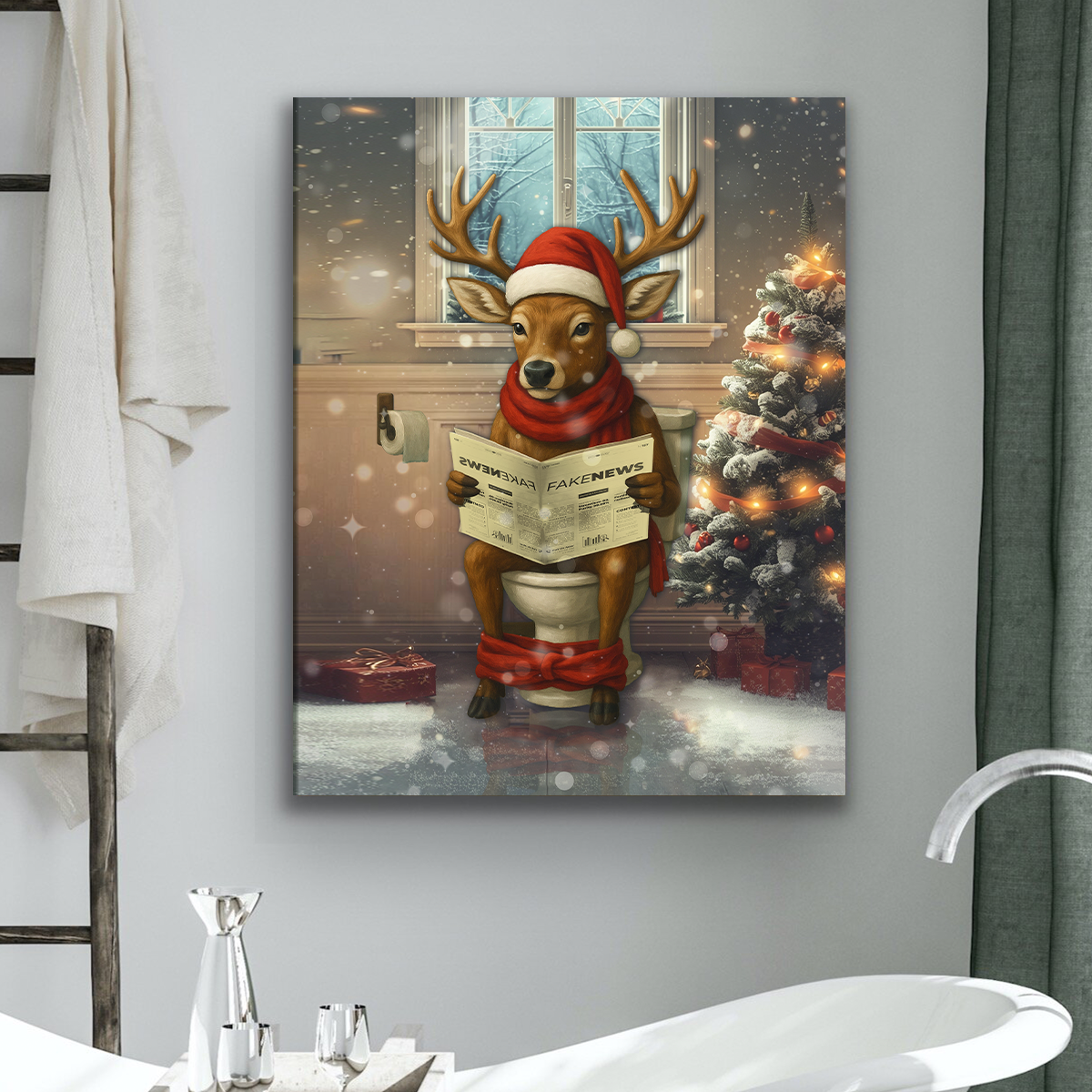 Reindeer on the Toilet Print, Funny Christmas Wall Art, Bathroom Wall Art, Toilet Wall Art, Trendy Christmas Wall Decor 1 Reindeer on the Toilet Print, Funny Christmas Wall Art, Bathroom Wall Art, Toilet Wall Art, Trendy Christmas Wall Decor