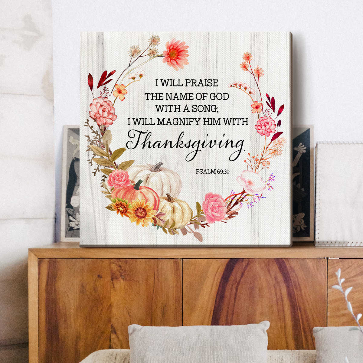 Thanksgiving Bible Verse Wall Art, Wreath Printable Wall Art, Autumn Scripture Print Canvas, Thanksgiving Gift