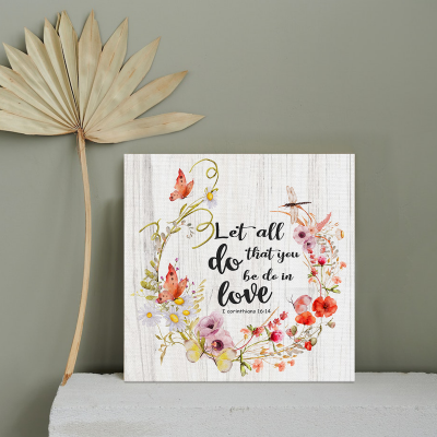 Bible Verse Wall Art, Wreath Floral Canvas Art, Scripture Canvas Print, Christian Floral Print, Christian Wall Decor