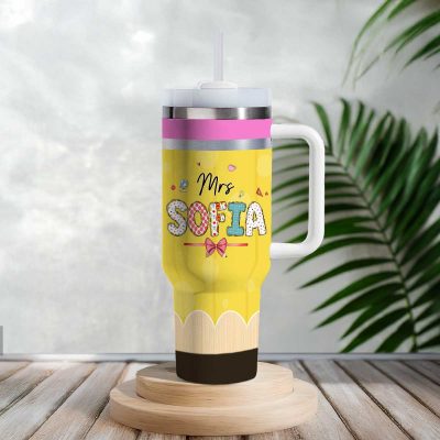 Personalized Teacher Appreciation Gift, Custom Pencil Teacher Tumbler with Handle, Tumbler Gift for Teacher, Back to School Gift