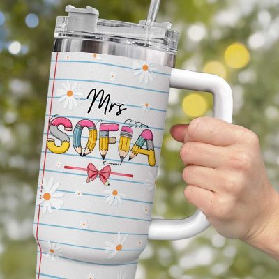 Personalized Teacher Back To School Gift, Custom Teacher Tumbler with Handle, End Of Year Christmas Teacher Gifts, Teacher Appreciation Gift
