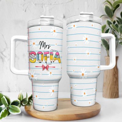 Personalized Teacher Back To School Gift, Custom Teacher Tumbler with Handle, End Of Year Christmas Teacher Gifts, Teacher Appreciation Gift