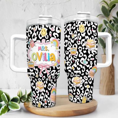 Personalized Tumbler For Teacher, Custom Teacher Tumbler with Handle, End of Year Teacher Gift, Teacher Christmas Gift