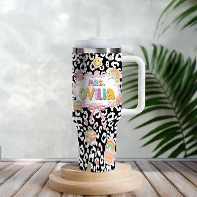 Personalized Tumbler For Teacher, Custom Teacher Tumbler with Handle, End of Year Teacher Gift, Teacher Christmas Gift