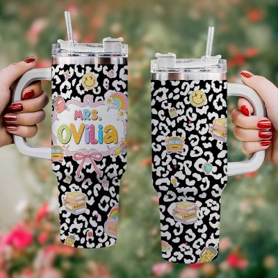 Personalized Tumbler For Teacher, Custom Teacher Tumbler with Handle, End of Year Teacher Gift, Teacher Christmas Gift