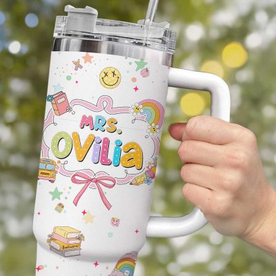 Personalised Teacher Appreciation Gift, Custom Teacher 40oz Tumbler with Handle & Straw, Teacher Gift, Chrismtas Thank You Gift for Teacher