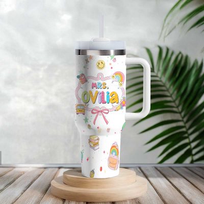 Personalised Teacher Appreciation Gift, Custom Teacher 40oz Tumbler with Handle & Straw, Teacher Gift, Chrismtas Thank You Gift for Teacher