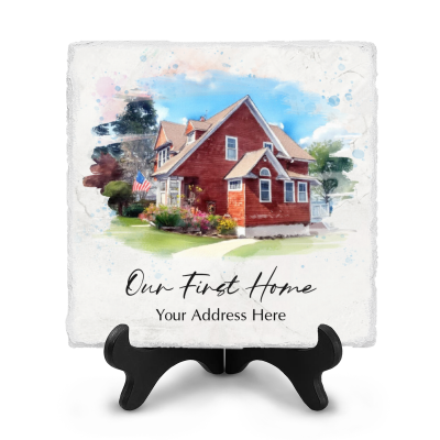 Custom Home Portrait Ceramic Tile, Housewarming Gift, Personalized New Home Watercolor Painting Slate, Realtor Closing Gift, New Home Gift