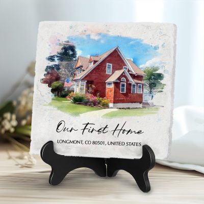 Custom Home Portrait Ceramic Tile, Housewarming Gift, Personalized New Home Watercolor Painting Slate, Realtor Closing Gift, New Home Gift