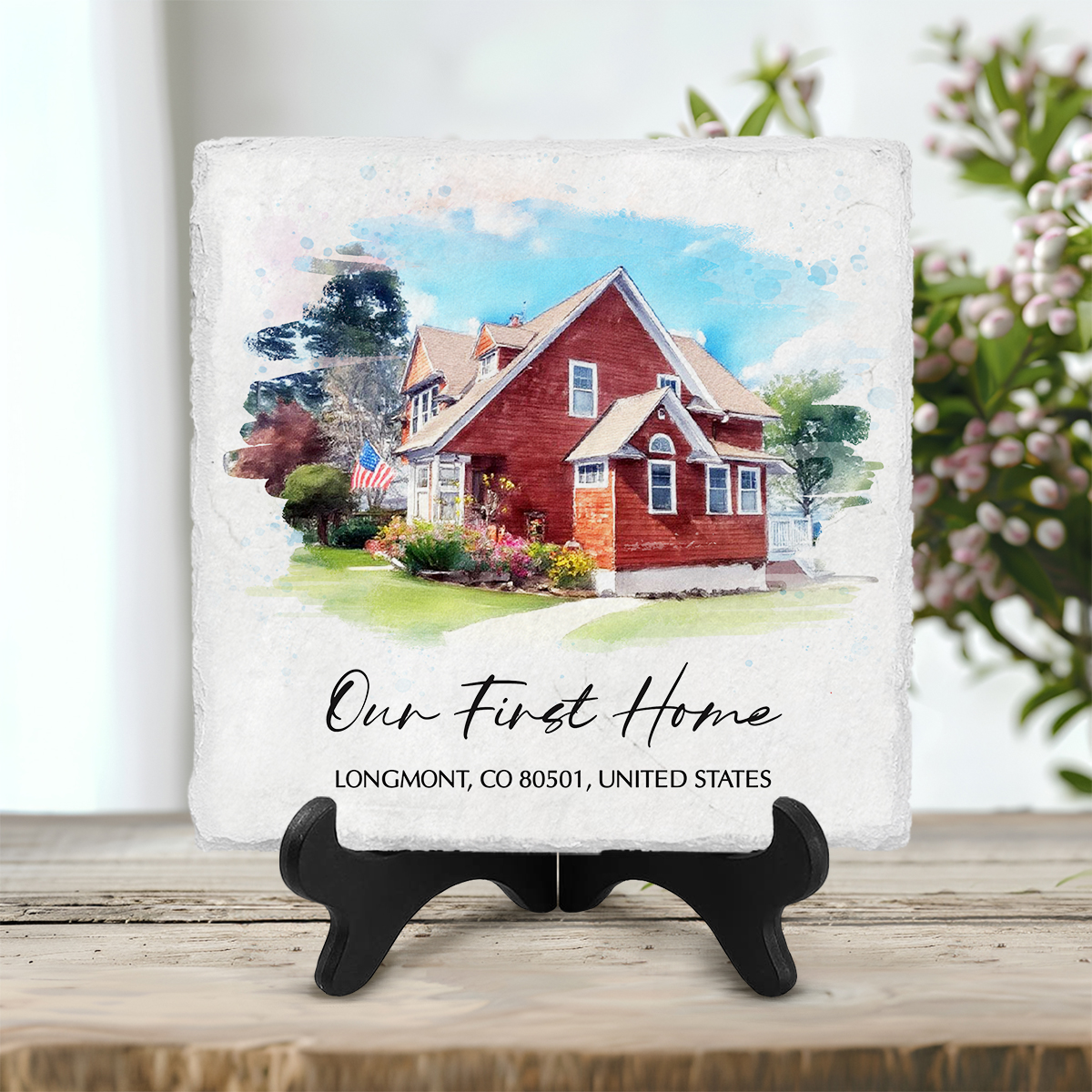 Custom Home Portrait Ceramic Tile, Housewarming Gift, Personalized New Home Watercolor Painting Slate, Realtor Closing Gift, New Home Gift