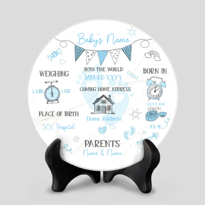 Personalized Birth Stats Ceramic Tile, New Baby Keepsake Gift, Christening Gift, Nursery Decor